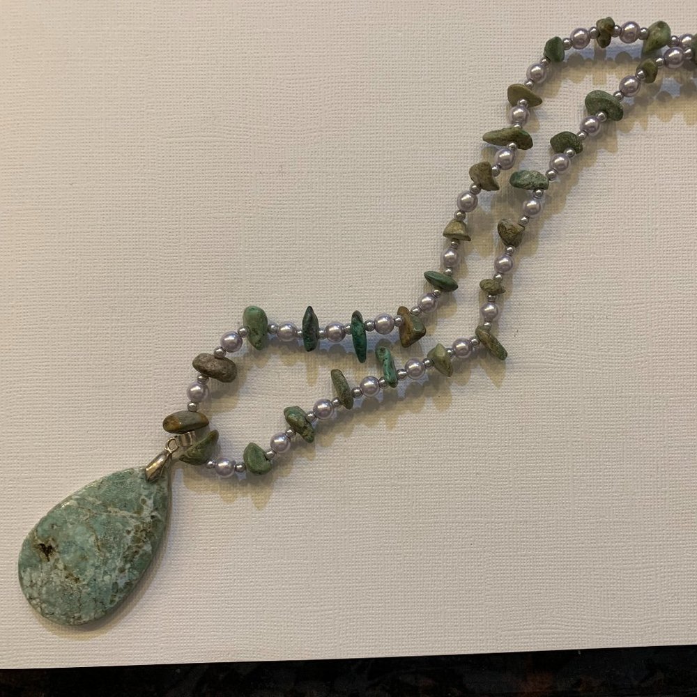NATURAL CHRYSOCOLIA & PEARL NECKLACE